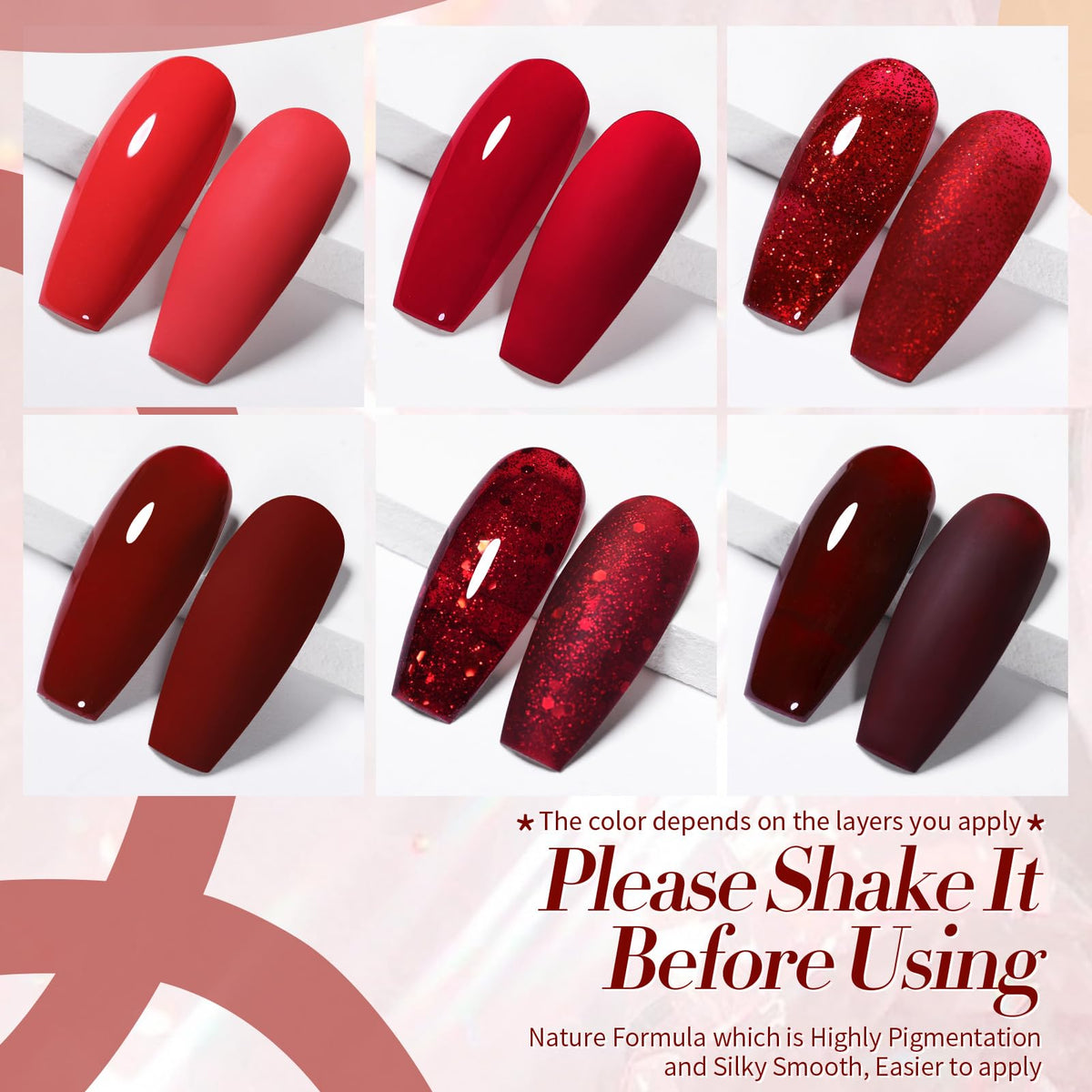 Lifestyle image of manicured nails using Born Pretty red gel polish