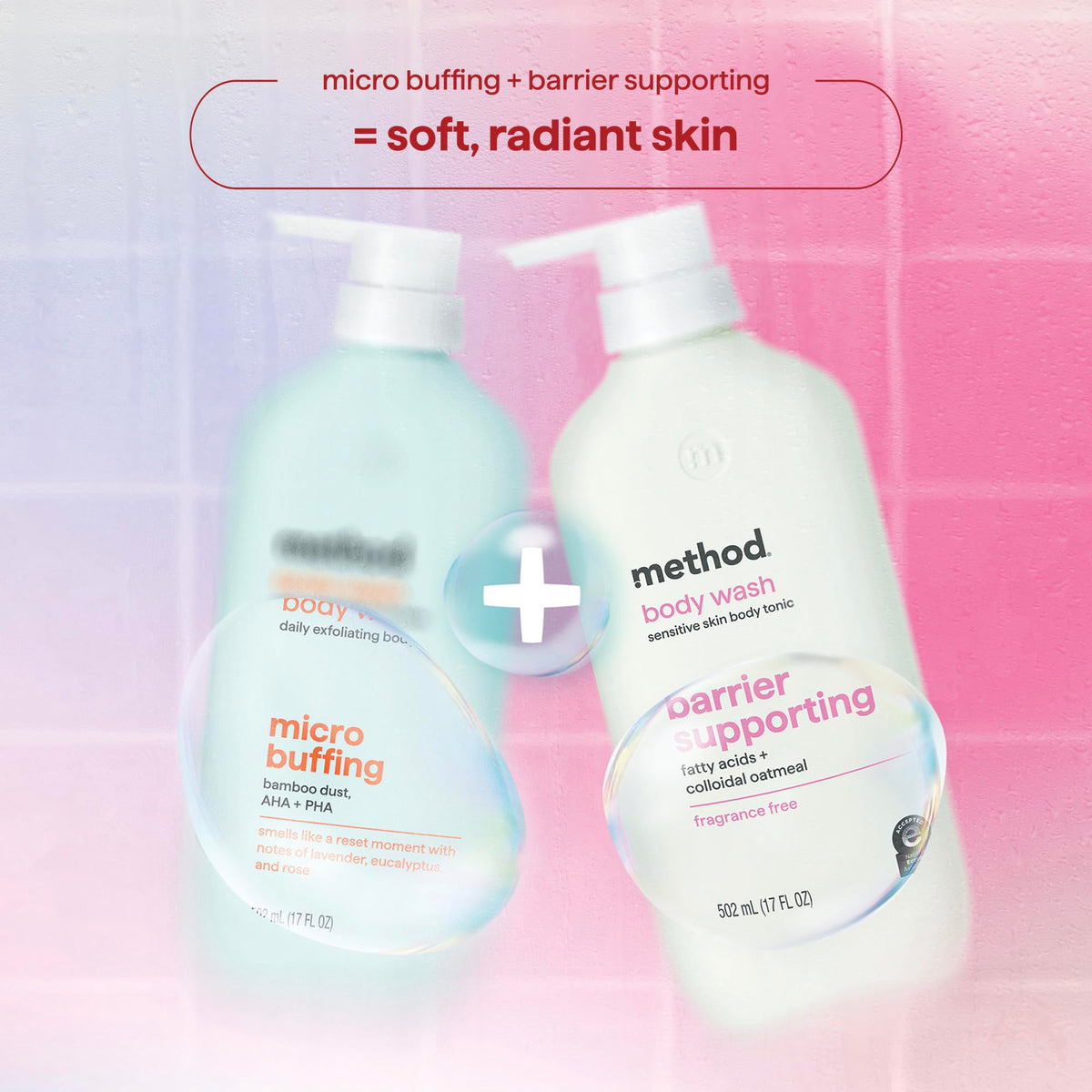 Lifestyle image of Method body wash next to towels