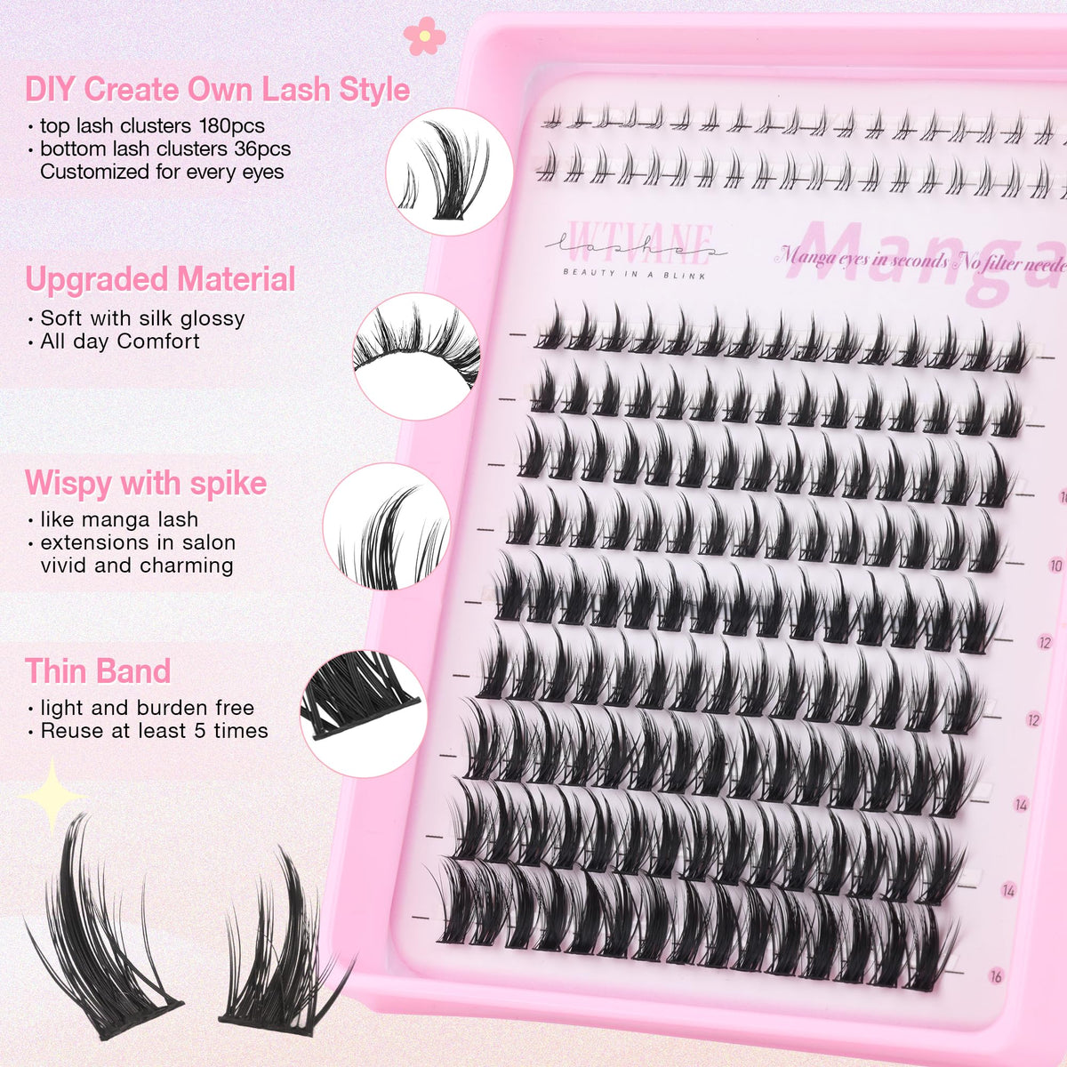 Lifestyle image of model wearing wtvane lash clusters