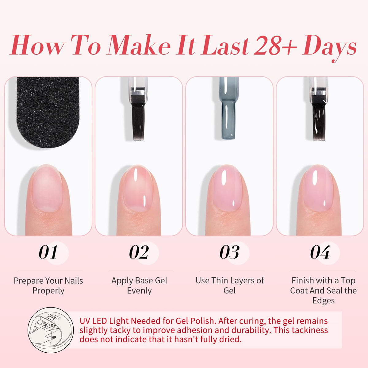 Lifestyle image of nails painted with Born Pretty Jelly Nude Pink Gel