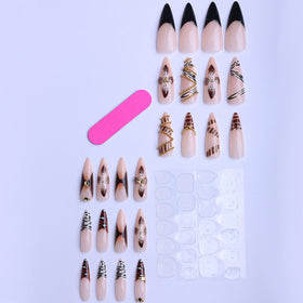 Lifestyle image of SEENEEY Almond Press on Nails applied on hands
