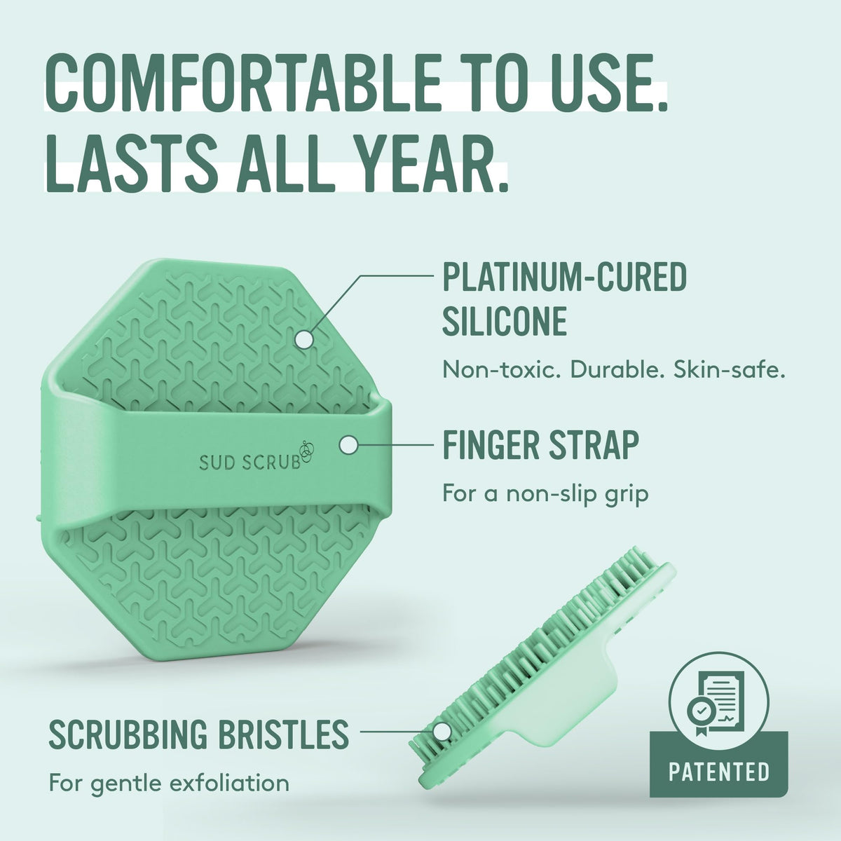 Lifestyle image of Sud Scrub face scrubber in use during skincare routine