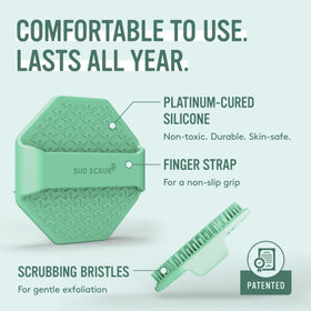 Lifestyle image of Sud Scrub face scrubber in use during skincare routine