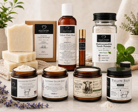 Lifestyle image of tallow balm in a skincare routine