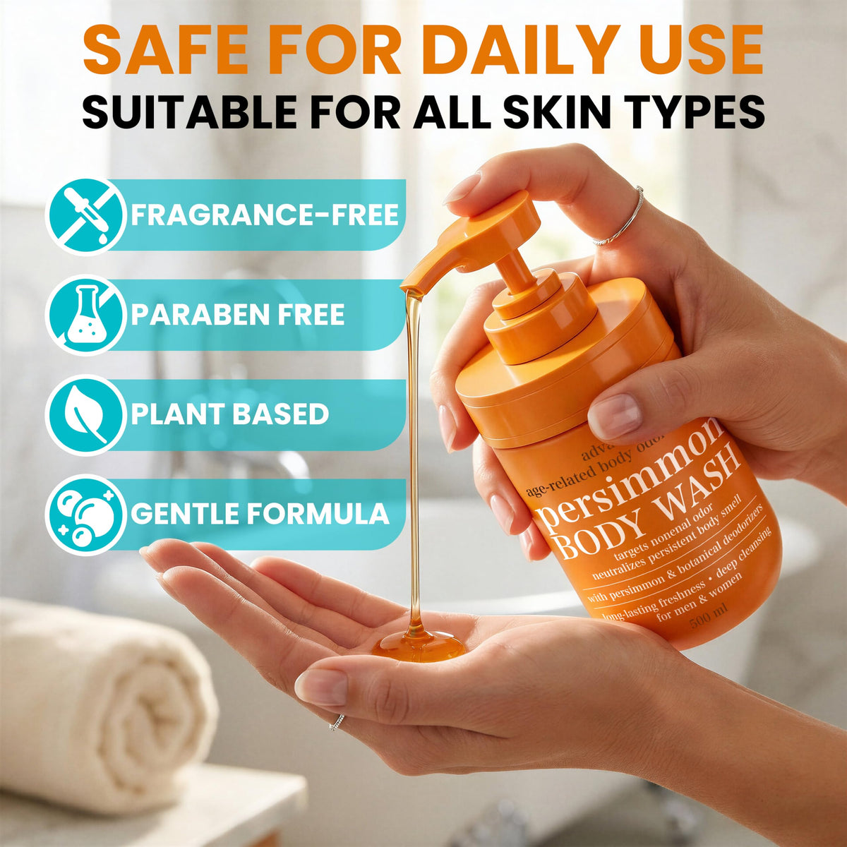 Lifestyle image of Terramed Persimmon Soap in a bathroom setting
