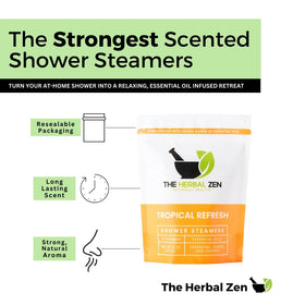 Lifestyle image of The Herbal Zen shower steamers in use