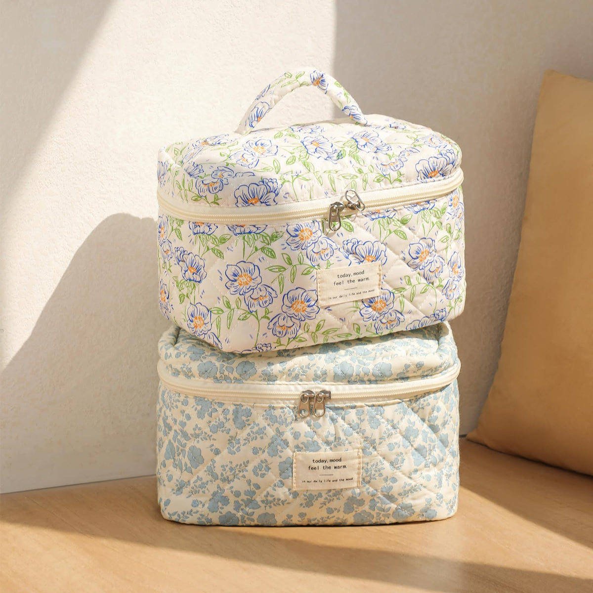 Lifestyle image of uekeboag Large Travel Quilted Makeup Bag in use