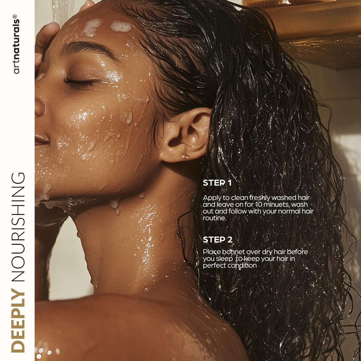Lifestyle image of using Artnaturals Hair Mask and Bonnet