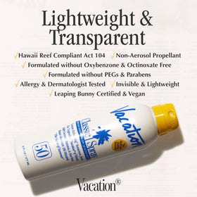 Lifestyle image of VACATION Classic SPF 50 Sunscreen Spray on beach