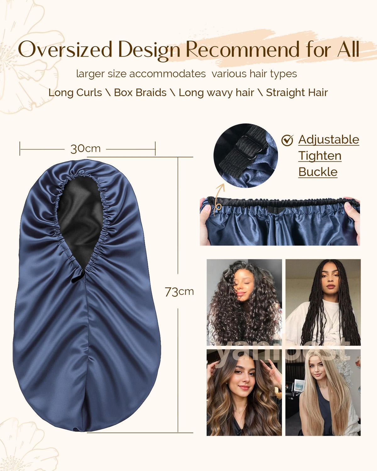 Lifestyle image of YANIBEST Satin Bonnet being worn