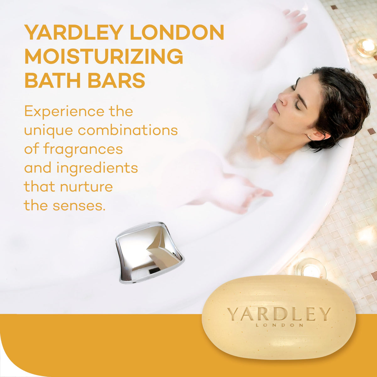Lifestyle image of Yardley Oatmeal and Almond Bath Bar in a bathroom setting