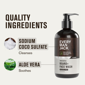 Lifestyle photo of Every Man Jack Beard + Face Wash in bathroom setting