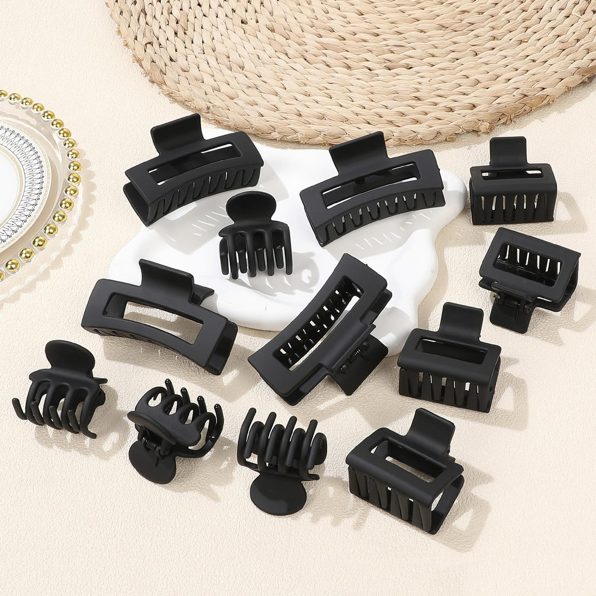 Lifestyle scene featuring SMKSL hair claw clips in use