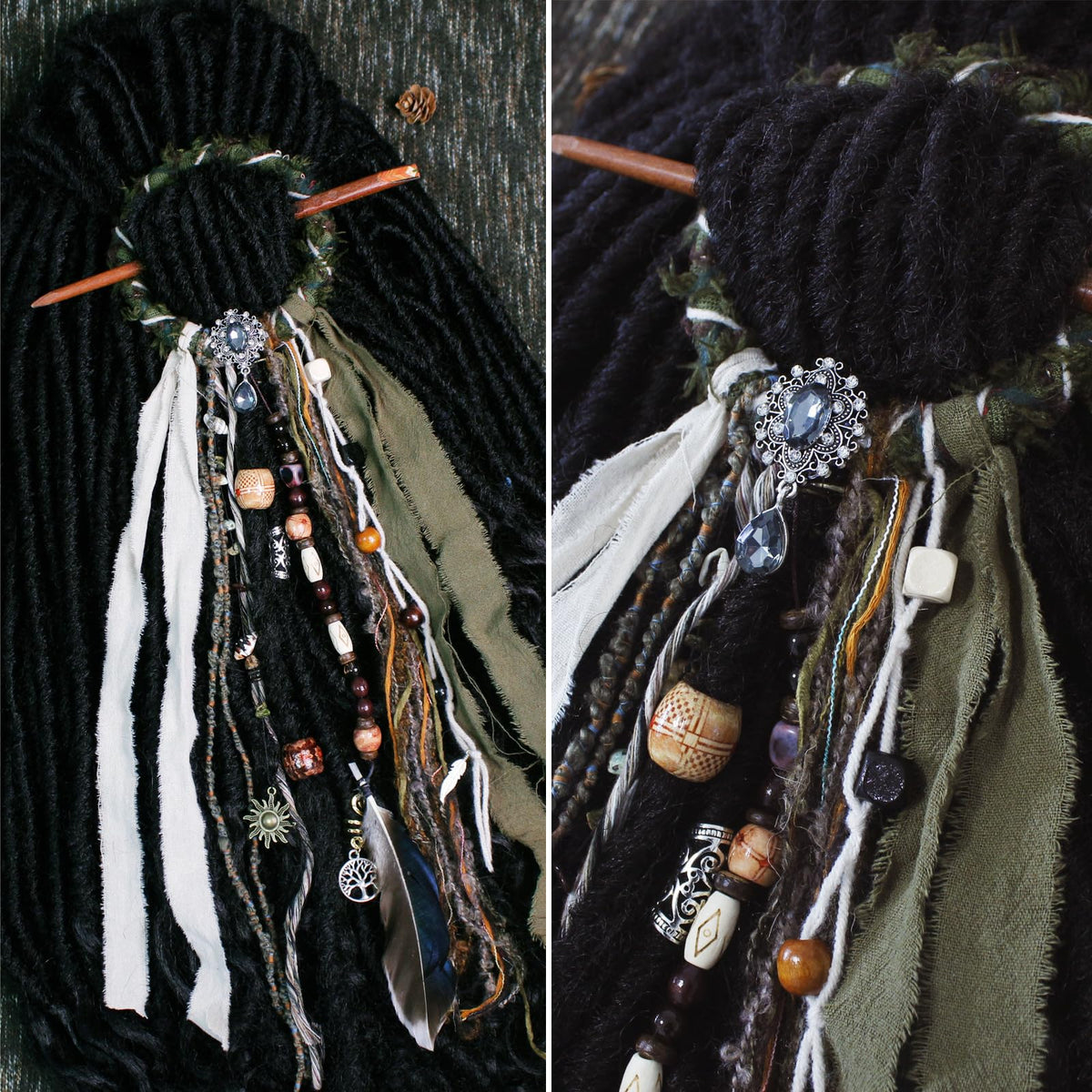 Lifestyle scene of a person wearing the dreadlock hair tie in their hair