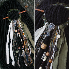 Lifestyle scene of a person wearing the dreadlock hair tie in their hair