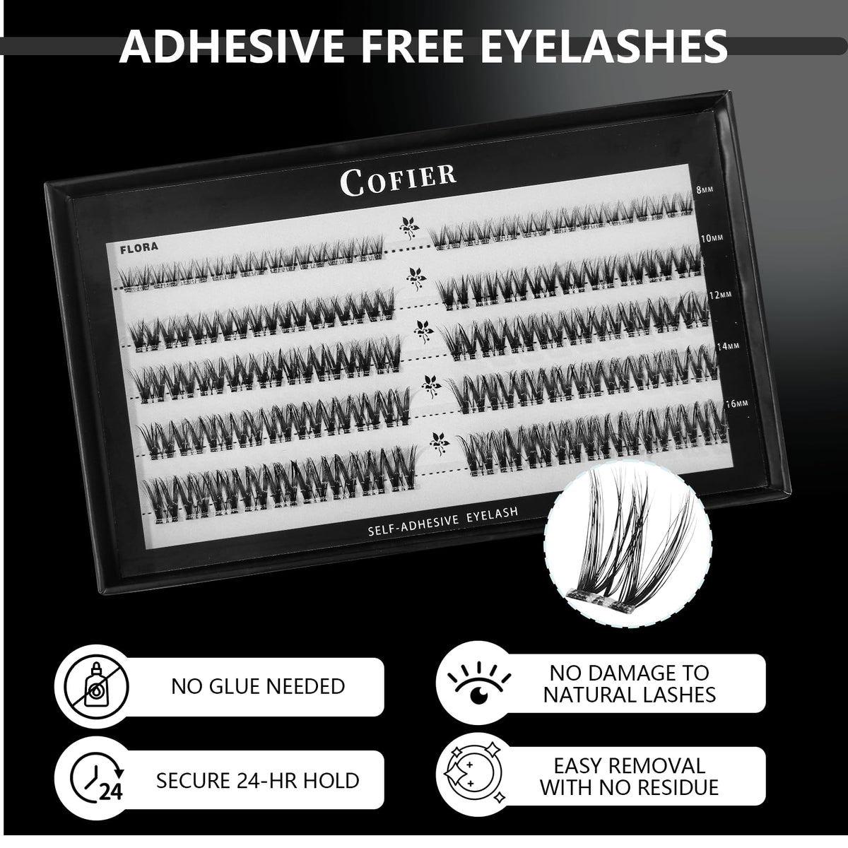 Lifestyle scene of applying CoFier lash clusters at home
