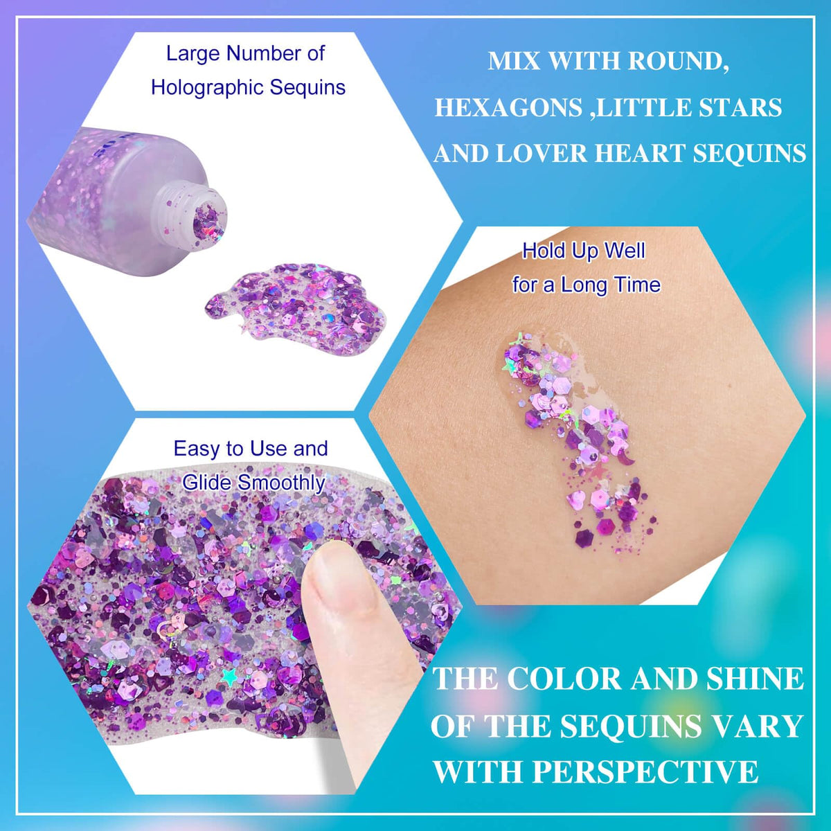 Lifestyle scene of kids wearing MEICOLY Purple Body Glitter at a party