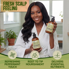 Lifestyle scene of PURE NATURE LUX SPA Onion Shampoo and Conditioner Set in bathroom