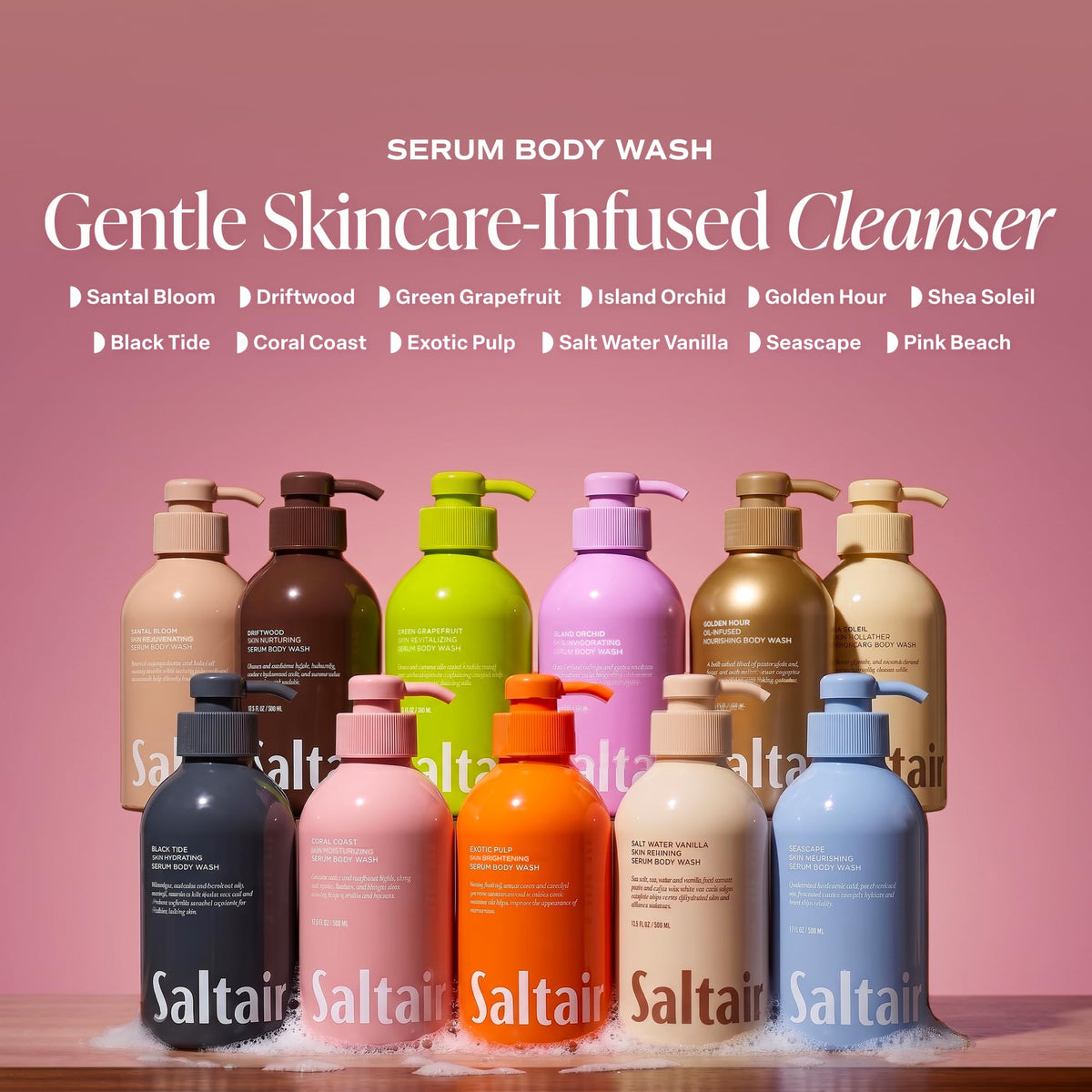 Lifestyle scene of Saltair Body Wash in a bathroom setting