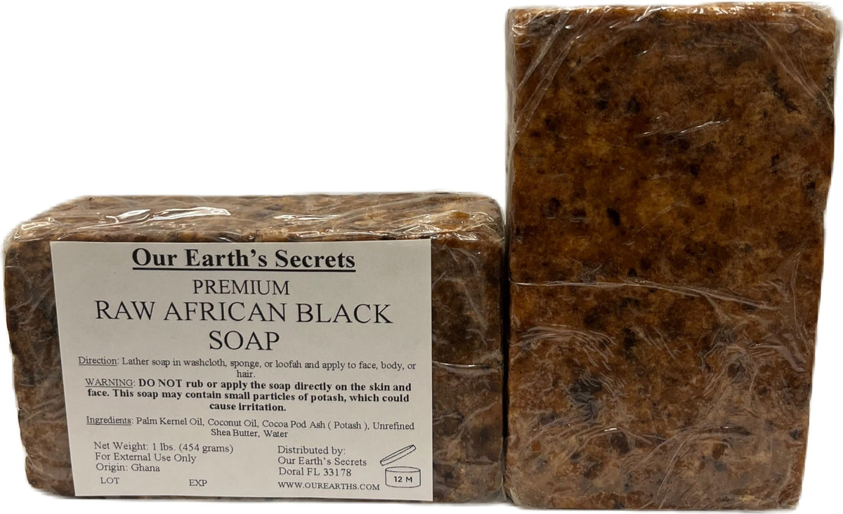 Lifestyle scene using Our Earth's Secrets Raw African Black Soap