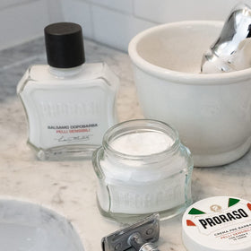 Lifestyle scene using Proraso After Shave Balm Oatmeal & Green Tea