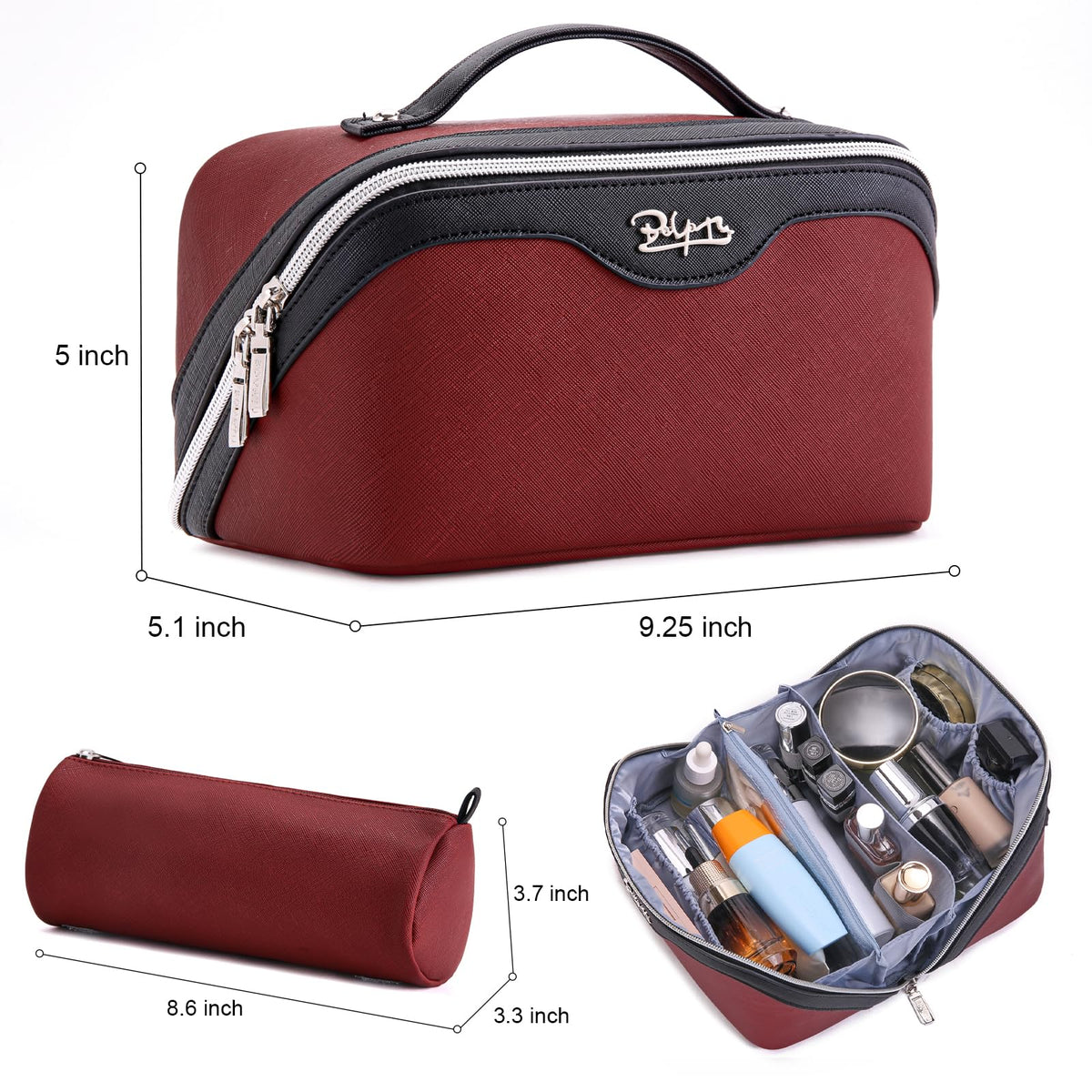 Lifestyle scene with BOYATU makeup bag on a travel setting