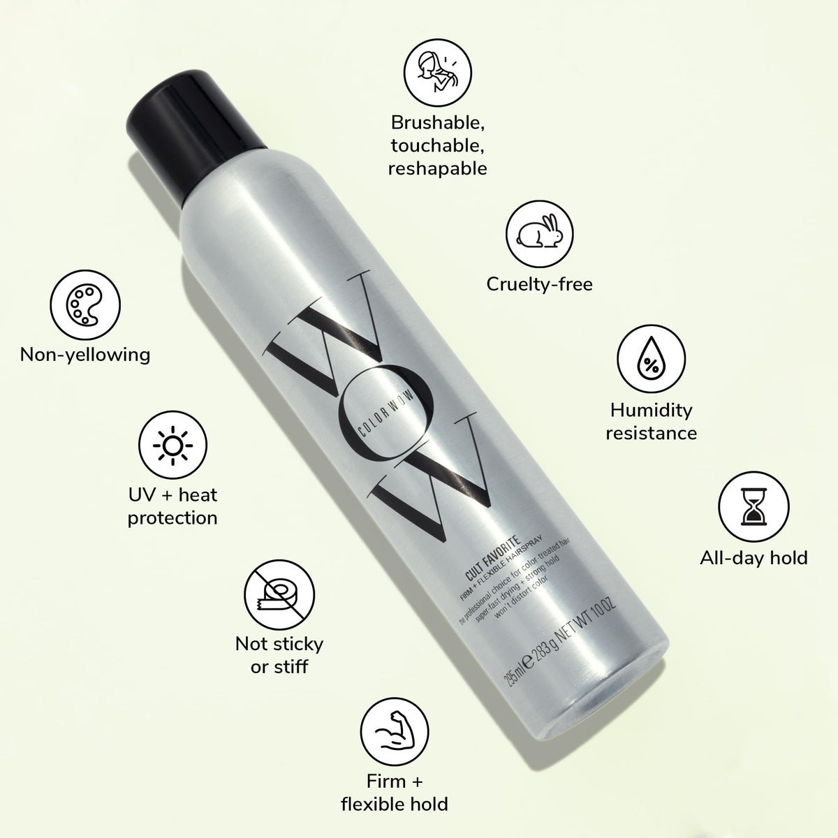 Lifestyle scene with COLOR WOW Firm + Flexible Hairspray in use