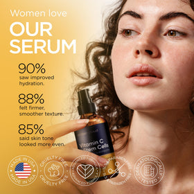 Lifestyle scene with Ember Cloud Vitamin C Serum on bathroom counter