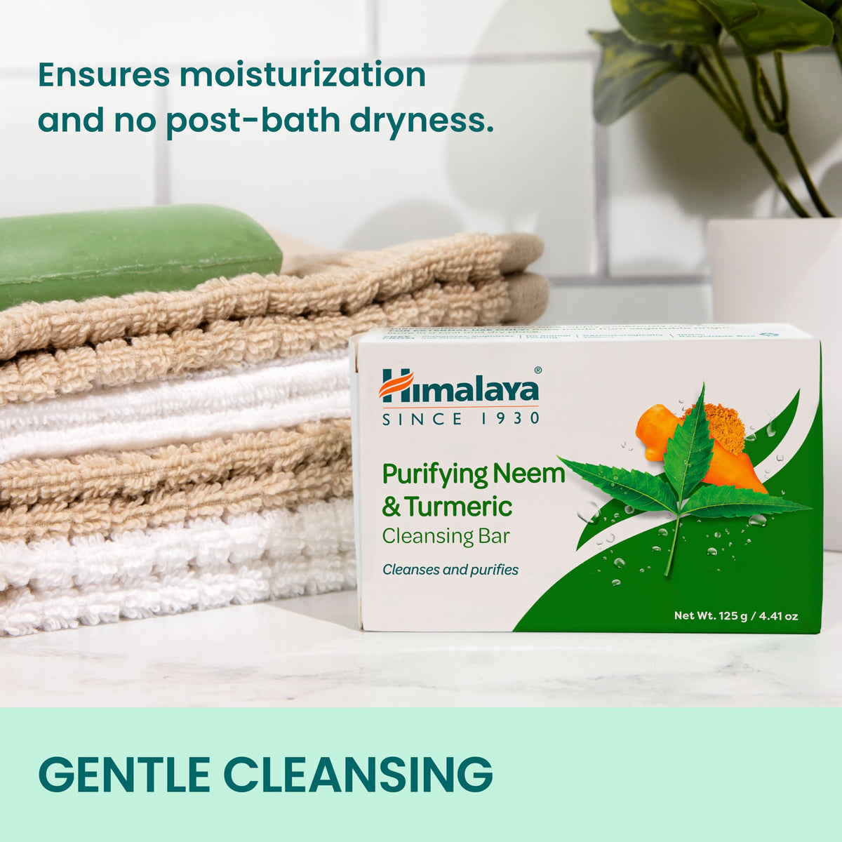 Lifestyle scene with Himalaya soap in a bathroom setting