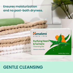 Lifestyle scene with Himalaya soap in a bathroom setting