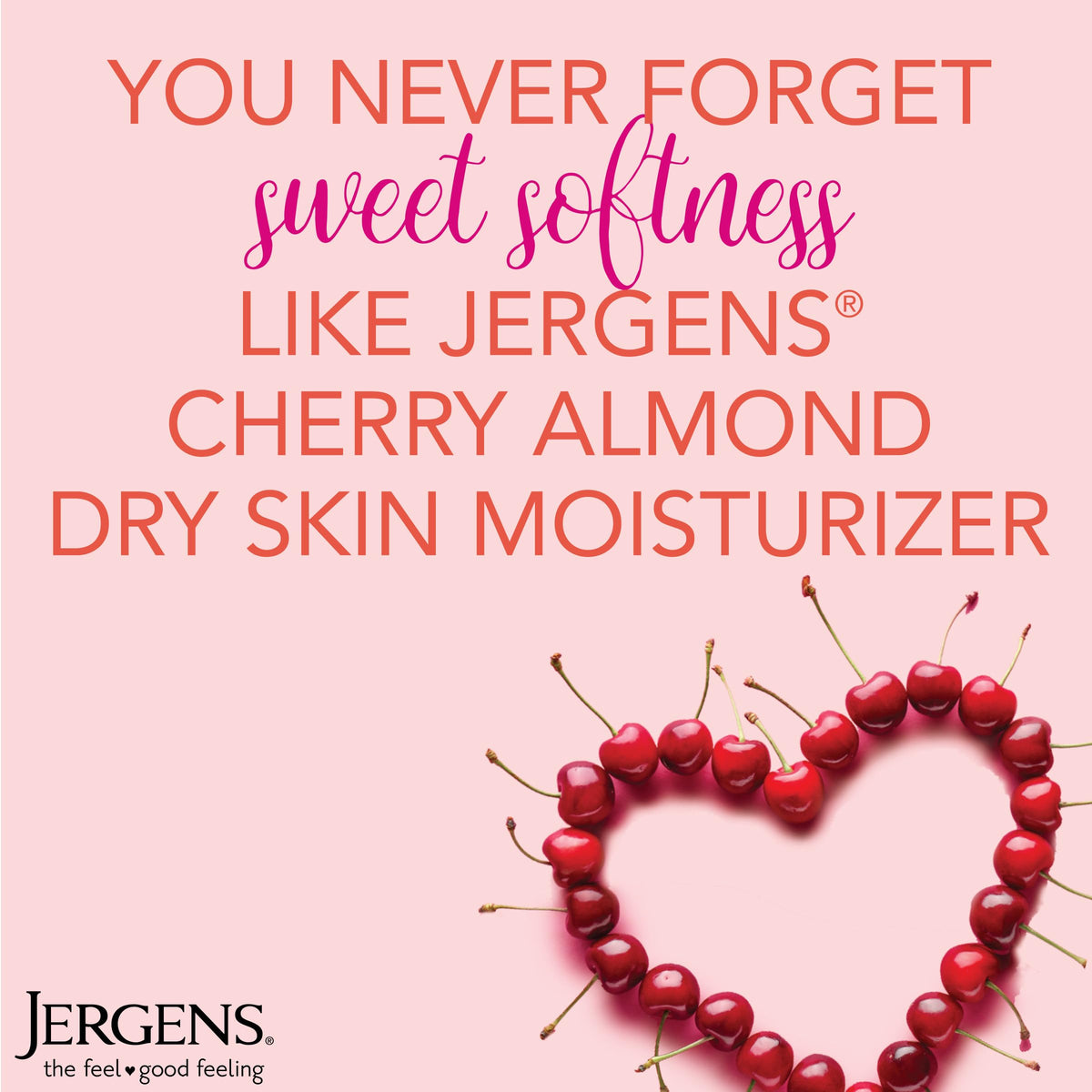 Lifestyle scene with Jergens Cherry Almond Hand & Body Lotion on a bathroom counter