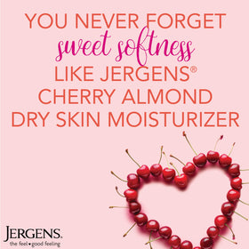 Lifestyle scene with Jergens Cherry Almond Hand & Body Lotion on a bathroom counter