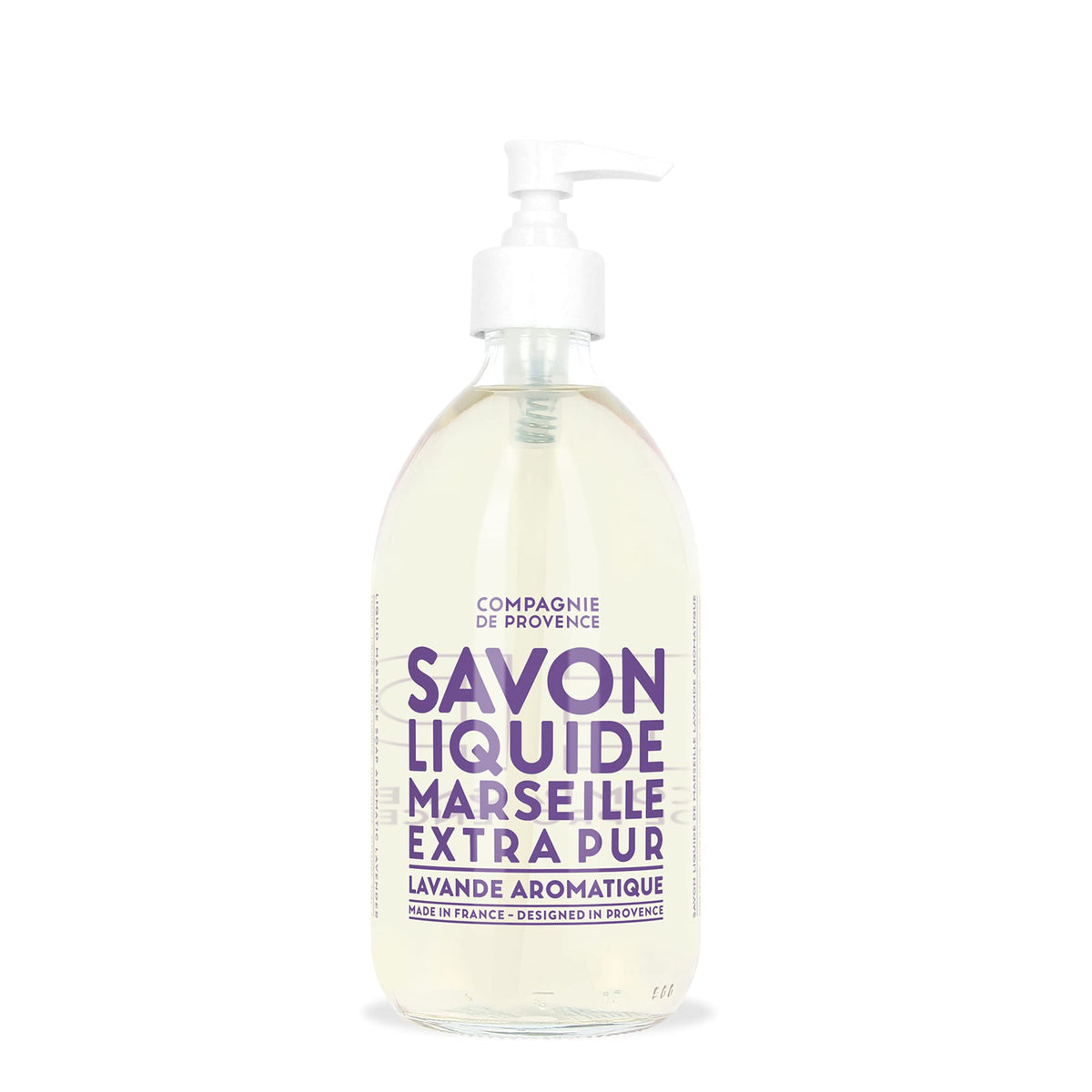 Lifestyle scene with La Compagnie de Provence Lavender Liquid Soap in a bathroom setting