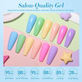 Lifestyle scene with nails painted in pastel gel polish