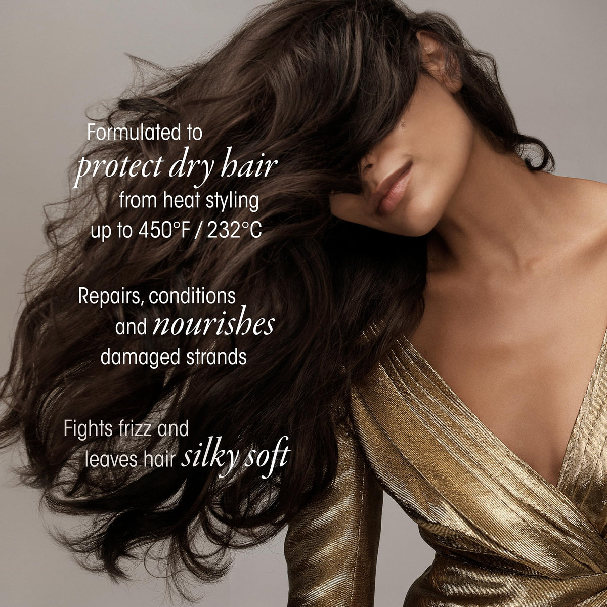 Lifestyle scene with ORIBE Gold Lust Dry Heat Protection Spray 1.5oz