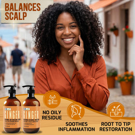 Lifestyle scene with PURE NATURE LUX SPA Ginger Shampoo and Conditioner