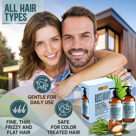 Lifestyle scene with PURE NATURE LUX SPA Rosemary Shampoo and Conditioner