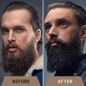 Lifestyle shot of a man applying Striking Viking Beard Oil