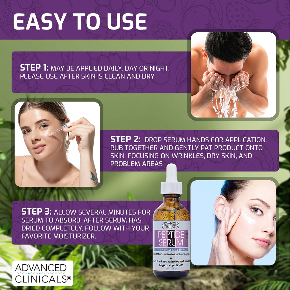 Lifestyle shot of Advanced Clinicals Multi Peptides Serum in bathroom