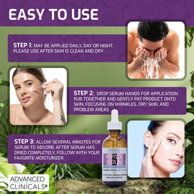 Lifestyle shot of Advanced Clinicals Multi Peptides Serum in bathroom