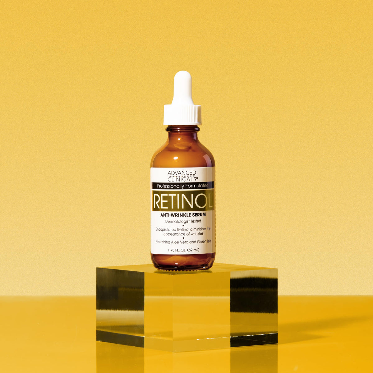 Lifestyle shot of Advanced Clinicals Retinol Serum in bathroom