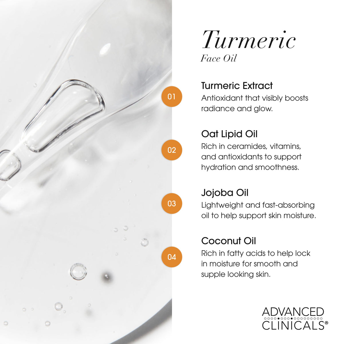 Lifestyle shot of Advanced Clinicals Turmeric Oil Serum on a vanity