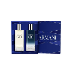 Lifestyle shot of Armani Acqua di Giò set with travel accessories