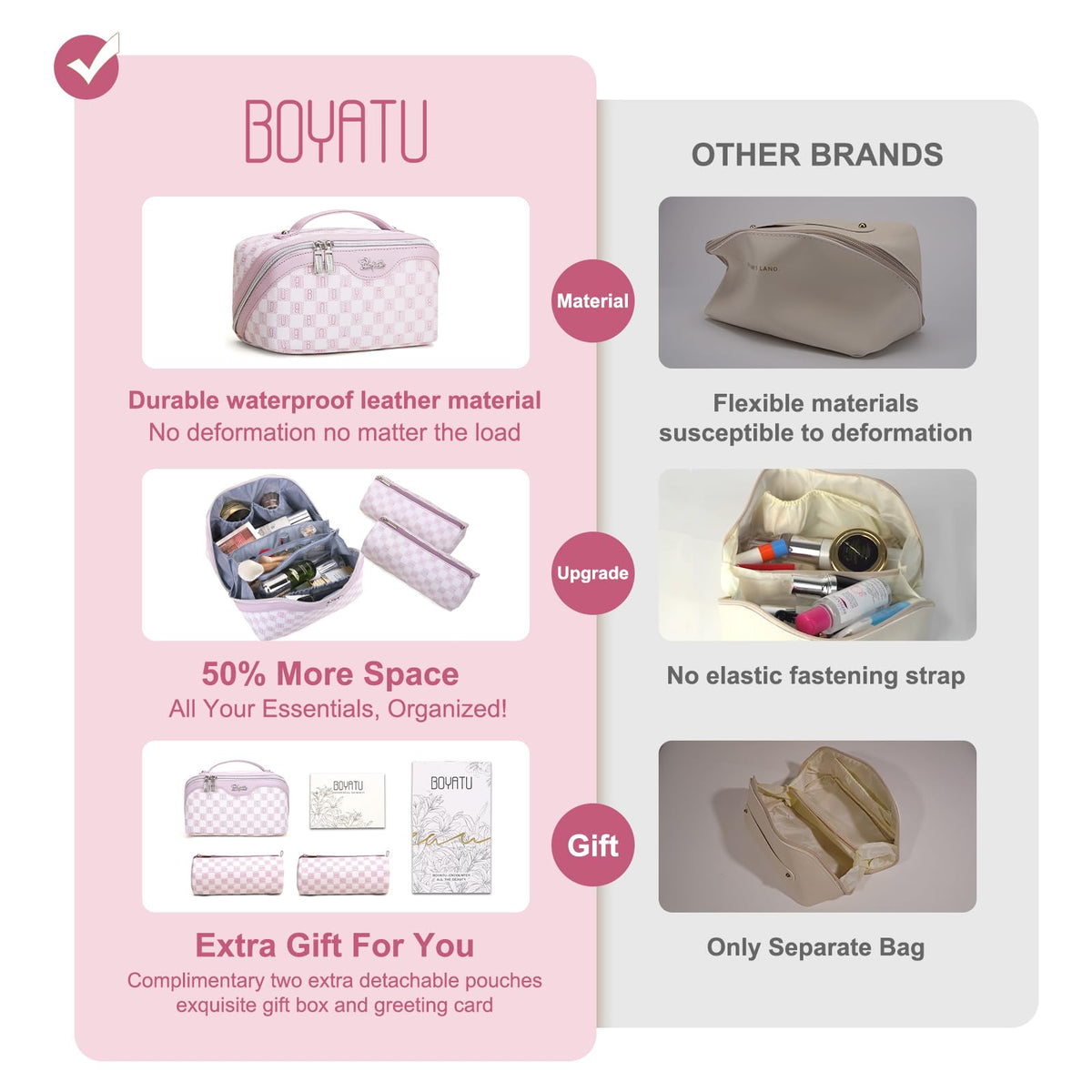 Lifestyle shot of BOYATU Travel Makeup Bag outdoors