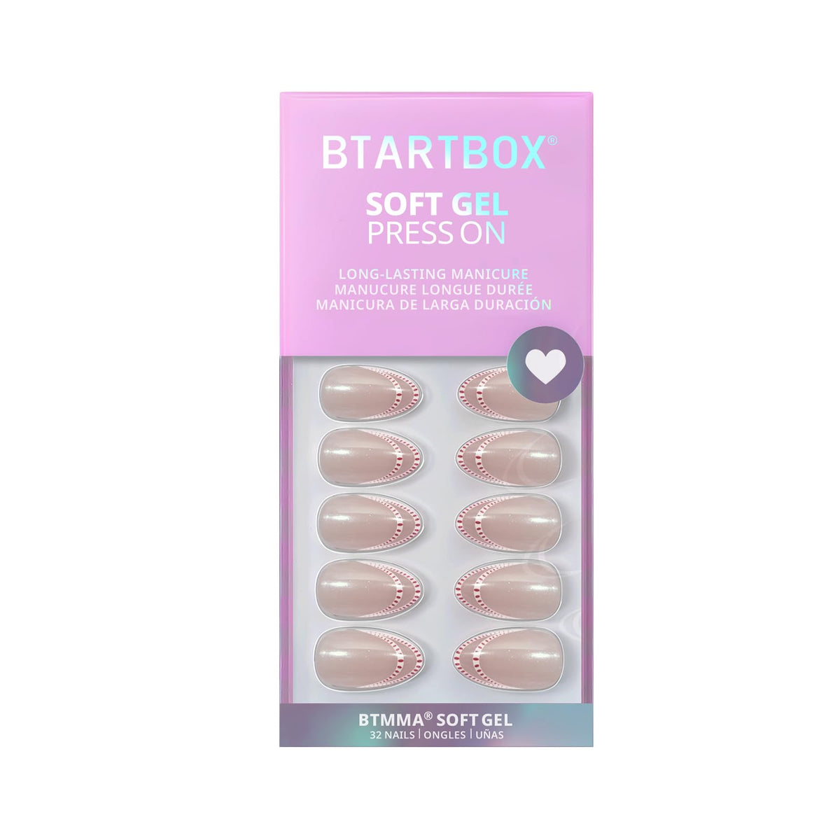 Lifestyle shot of BTArtbox Press On Nails Peppermint Kiss in use