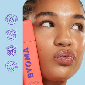 Lifestyle shot of BYOMA Hydrating Milky Toner in bathroom