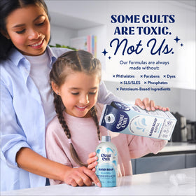 Lifestyle shot of Cleancult hand soap in a bathroom setting
