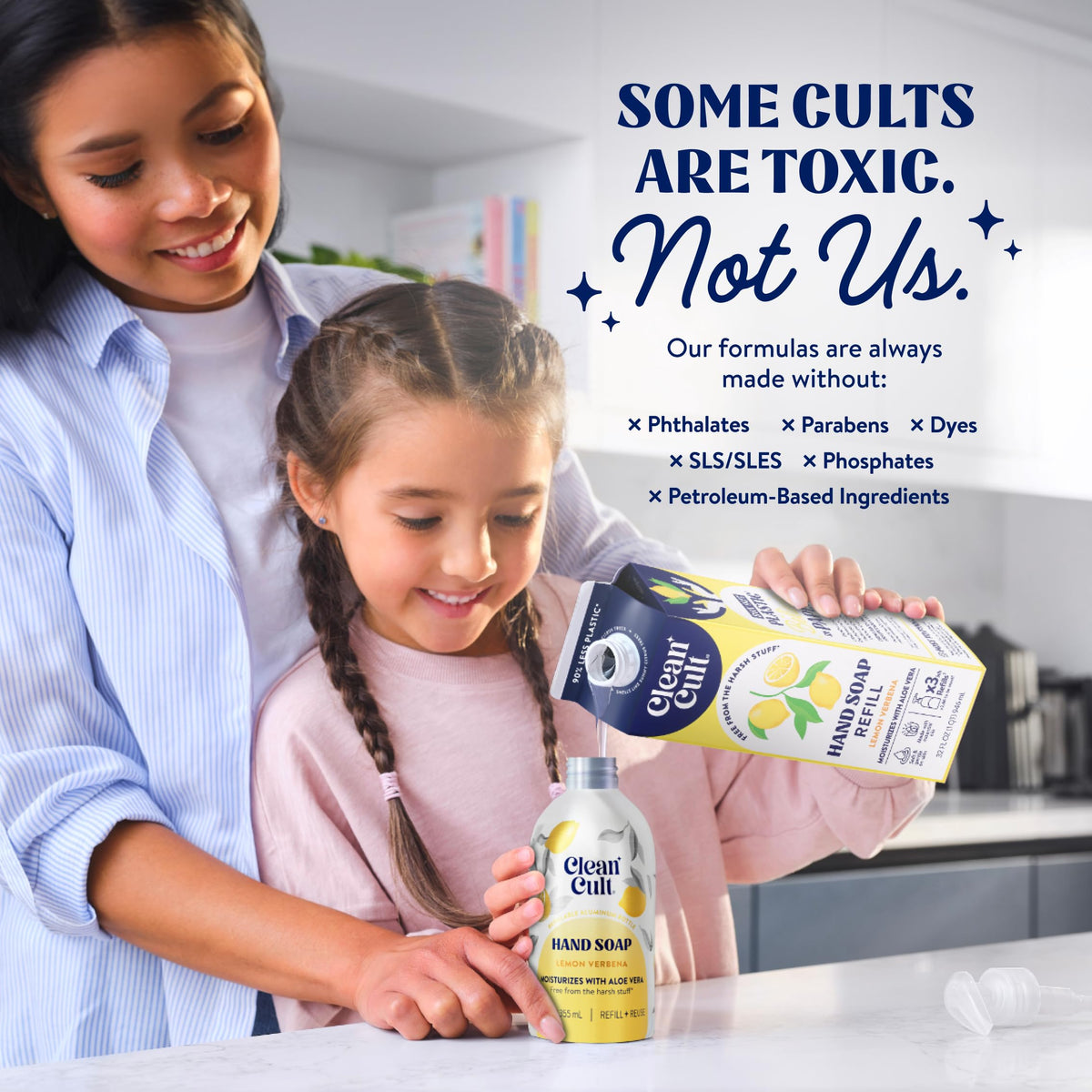 Lifestyle shot of Cleancult hand soap in a kitchen