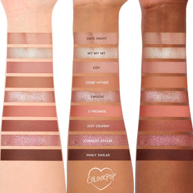 Lifestyle shot of ColourPop Blush Baby palette in a makeup setup