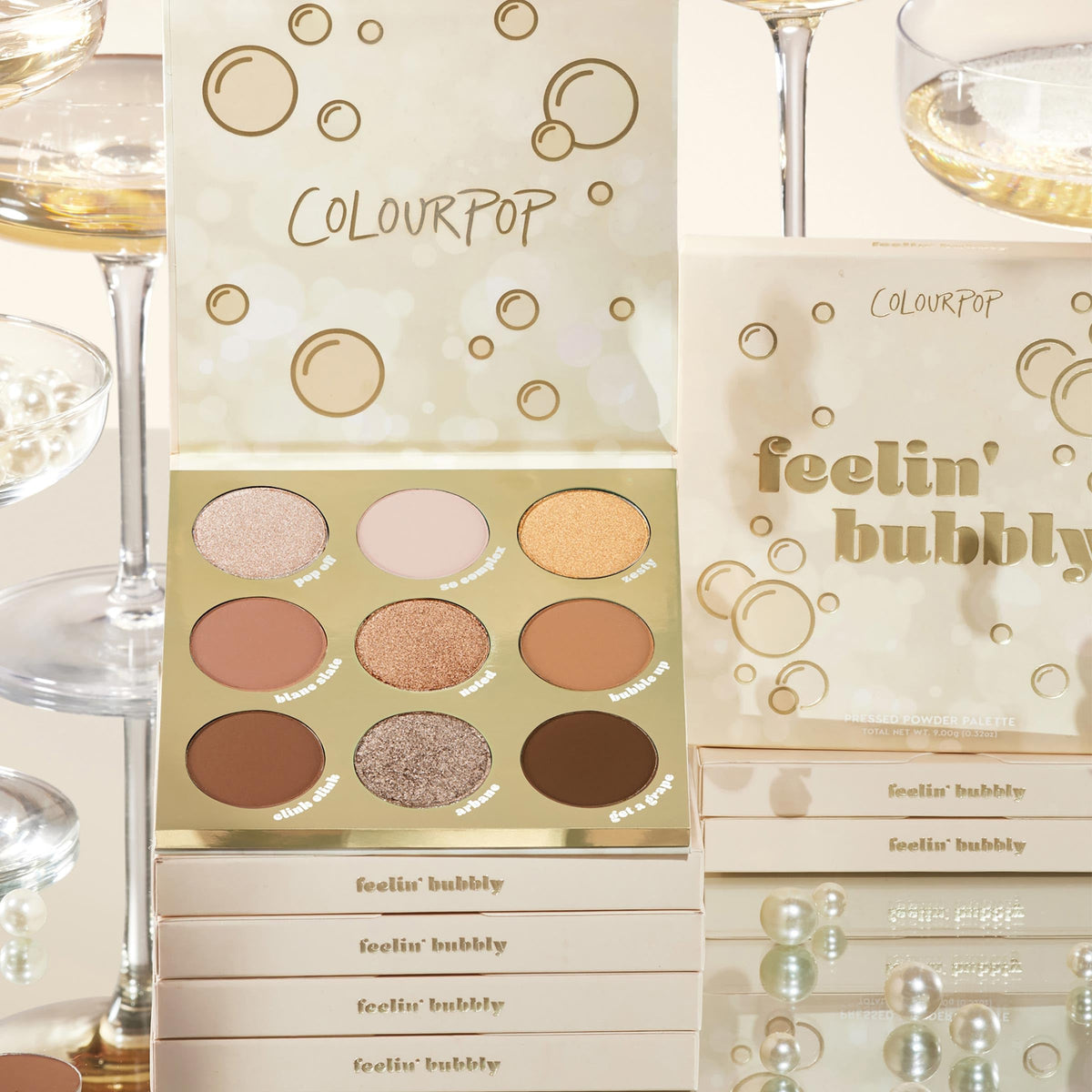 Lifestyle shot of ColourPop Feelin' Bubbly Eyeshadow Palette in a makeup setup